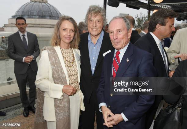 Sabrina Guinness, Sir Tom Stoppard and Michael Bloomberg attend the launch of new book "Climate Of Hope" by Michael Bloomberg and Carl Pope at The...