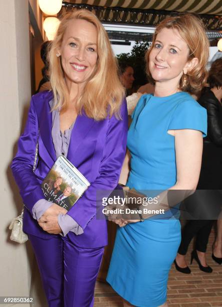 Jerry Hall and Frances Osborne attend the launch of new book "Climate Of Hope" by Michael Bloomberg and Carl Pope at The Ned on June 5, 2017 in...