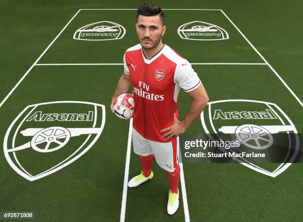 Arsenal Unveil New Signing Sead Kolasinac at London Colney on May 25, 2017 in St Albans, England.