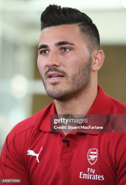 Arsenal Unveil New Signing Sead Kolasinac at London Colney on May 25, 2017 in St Albans, England.