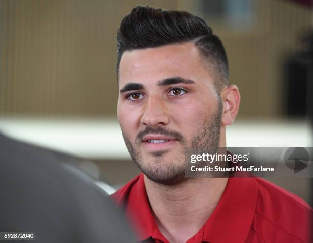 Arsenal Unveil New Signing Sead Kolasinac at London Colney on May 25, 2017 in St Albans, England.