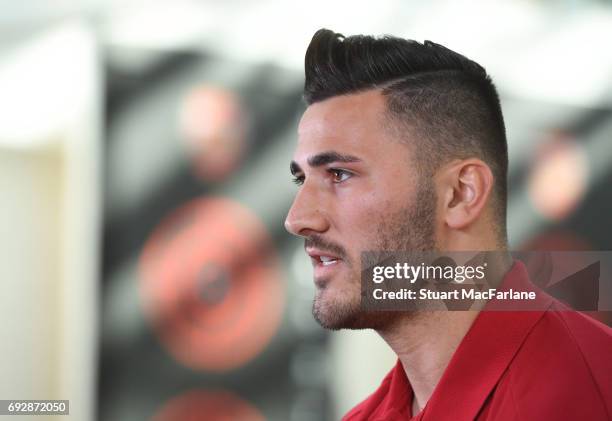 Arsenal Unveil New Signing Sead Kolasinac at London Colney on May 25, 2017 in St Albans, England.