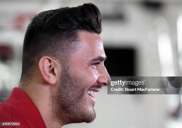 Arsenal Unveil New Signing Sead Kolasinac at London Colney on May 25, 2017 in St Albans, England.