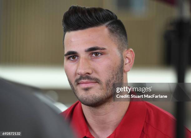 Arsenal Unveil New Signing Sead Kolasinac at London Colney on May 25, 2017 in St Albans, England.