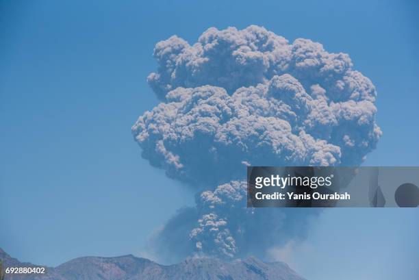 tremendous volcanic eruption on sakurajima island, kyushu, japan - ciel sans nuage 個照片及圖片檔