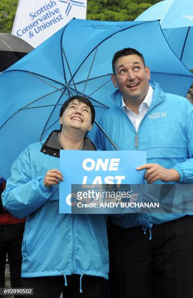 Scottish Conservative leader, Ruth Davidson, , is accompanied by Edinburgh South West constituency candidate, Miles Briggs, as she campaigns ahead of...