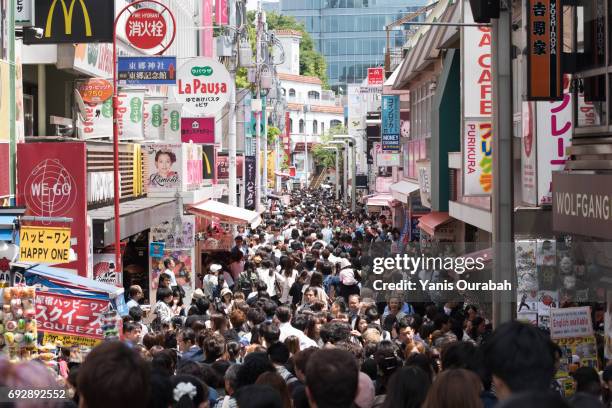 famous takeshita street in harajuku district, tokyo, japan - cosplay in harajuku stock pictures, royalty-free photos & images