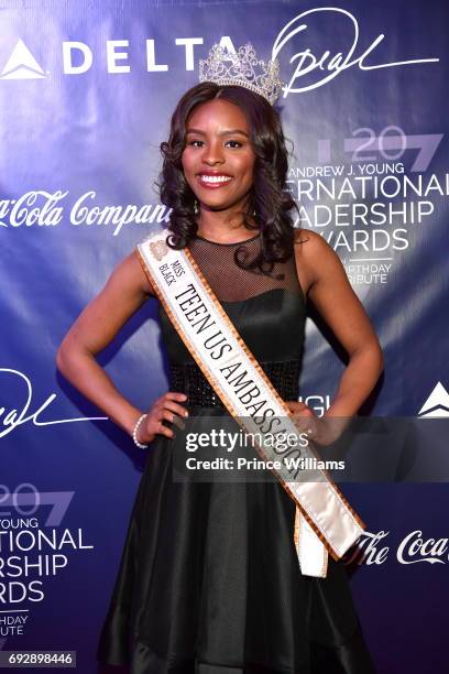 Miss Black Teen US Ambassador Sectra Okundaye attends the 2017 Andrew Young International Leadership awards and 85th Birthday tribute at Philips...