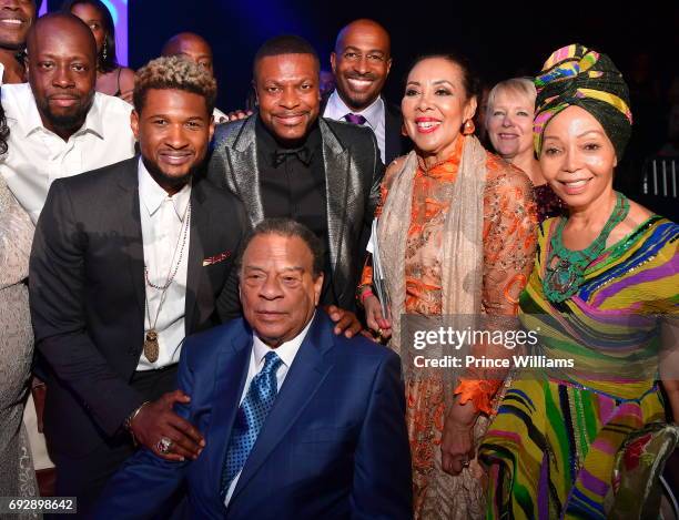 Wyclef Jean, Usher, Chris Tucker, Andrew J. Young, Van Jones and Carolyn Young attend the 2017 Andrew Young International Leadership awards and 85th...