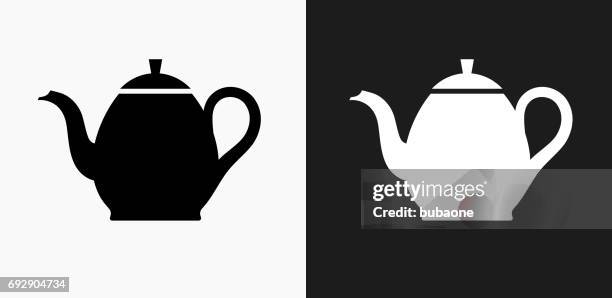 tea pot icon on black and white vector backgrounds - tea time stock illustrations