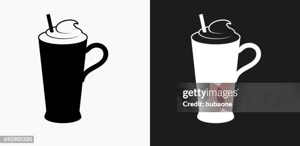 whipped drink icon on black and white vector backgrounds - hot chocolate white background stock illustrations