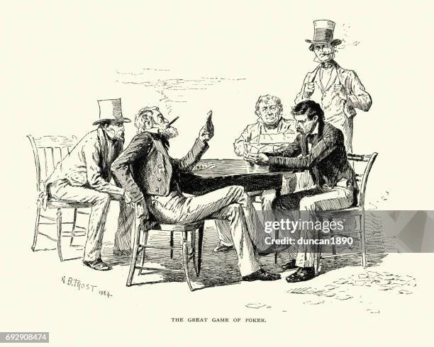 men playing a game of poker, 19th century - poker card game stock illustrations
