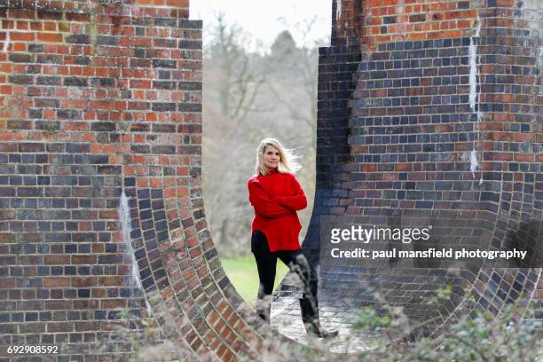 lady underneath the balcombe viaduct - balcombe stock pictures, royalty-free photos & images