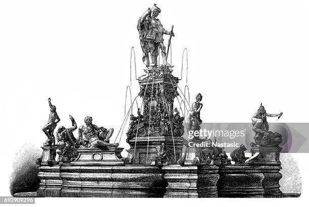 wittelsbach fountain in munich - fountain stock illustrations