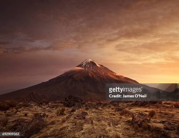 mountain at sunset with foreground plateau - plateau ストックフォトと画像