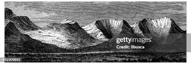 antique engraving illustration: puy de dome chain, france - auvergne rhône alpes stock illustrations