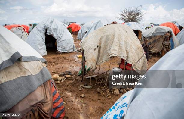 Baidoa, Somalia Self-built tents in the Hilac refugee camp on May 01, 2017 in Baidoa, Somalia.