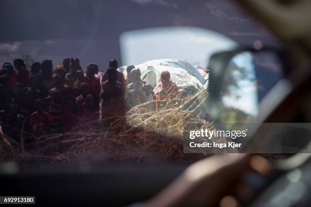 Baidoa, Somalia View from the window of a car to a group of refugees. Refugee camp Hilac on May 01, 2017 in Baidoa, Somalia.