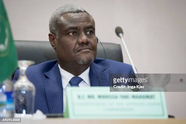 Addis Ababa, Ethiopia Moussa Faki Mahamat, Commissioner of the African Union during a press conference on May 02, 2017 in Addis Ababa, Ethiopia.