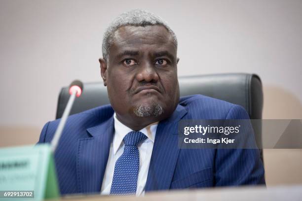 Addis Ababa, Ethiopia Moussa Faki Mahamat, Commissioner of the African Union during a press conference on May 02, 2017 in Addis Ababa, Ethiopia.