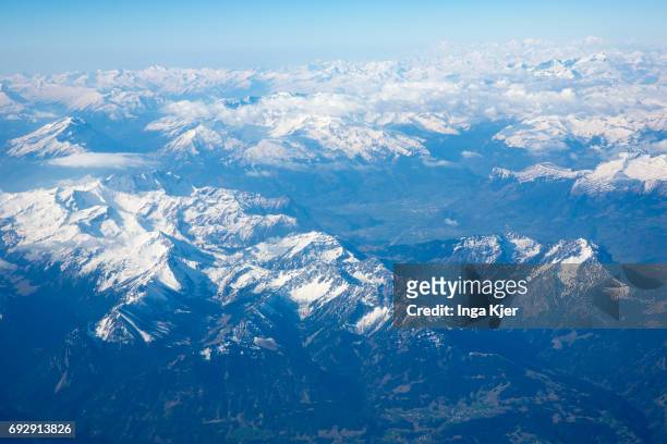 Zurich, Switzerland View from an airplane to the Swiss Alps on April 10, 2017 in Zurich, Switzerland.