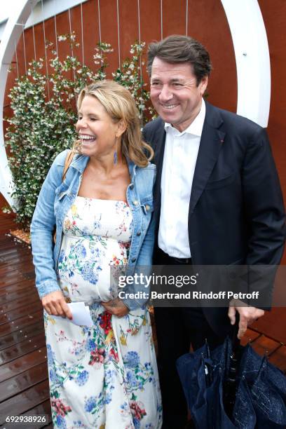 Politician Christian Estrosi and his companion journalist Laura Tenoudji attend the 2017 French Tennis Open - Day Ten at Roland Garros on June 6,...