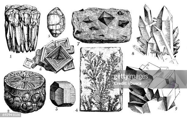 antike gravurillustration: mineralien und erde - kristalle stock-grafiken, -clipart, -cartoons und -symbole