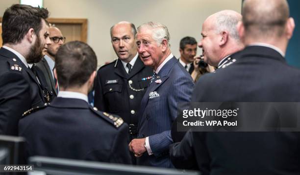 Prince Charles and Camilla, Duchess of Cornwall meet members of the emergency services who were on duty the night of the terror attack at London...
