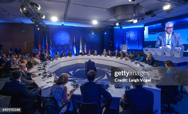 General view of roundtable discussions during the Concordia Europe Summit on June 6, 2017 in Athens, Greece.