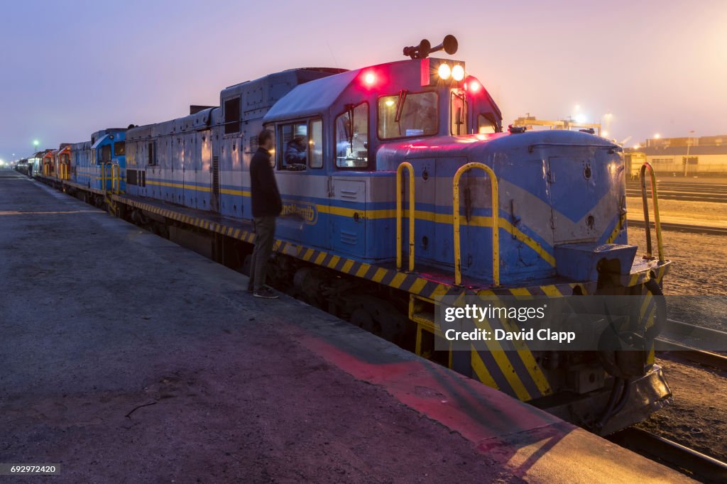 Freight train in Walvis Bay Station in Namibia