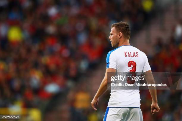 Tomas Kalas of the Czech Republic in action during the International Friendly match between Belgium and Czech Republic at Stade Roi Baudouis on June...