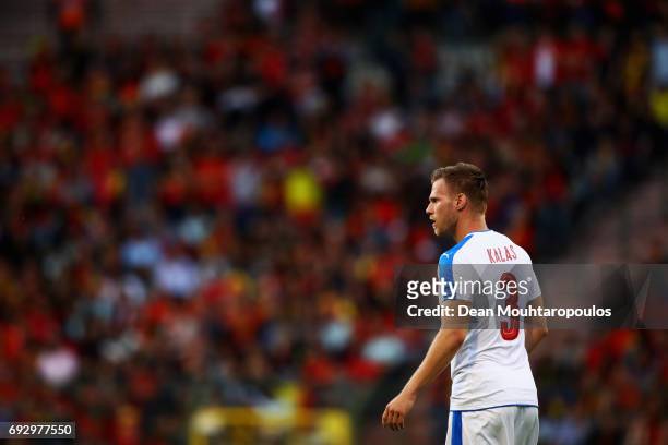 Tomas Kalas of the Czech Republic in action during the International Friendly match between Belgium and Czech Republic at Stade Roi Baudouis on June...