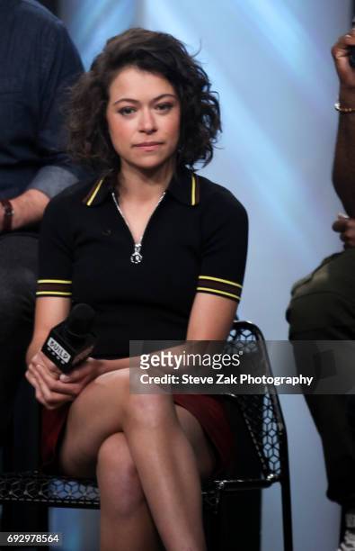 Actress Tatiana Maslany attends Build Series to discuss "Orphan Black" at Build Studio on June 6, 2017 in New York City.