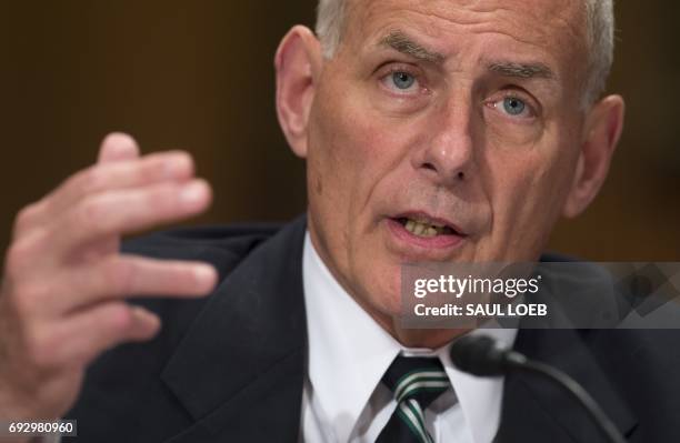 Secretary of Homeland Security John Kelly testifies during a Senate Homeland Security and Governmental Affairs Committee hearing on Capitol Hill in...