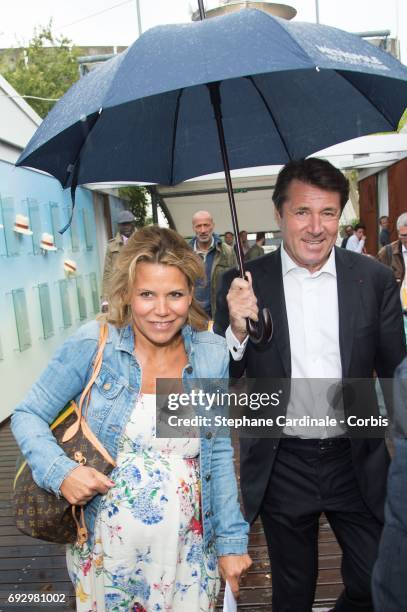 Politician Christian Estrosi and his wife journalist Laura Tenoudji attend the 2017 French Tennis Open - Day Ten at Roland Garros on June 6, 2017 in...