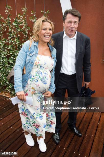 Politician Christian Estrosi and his wife journalist Laura Tenoudji attend the 2017 French Tennis Open - Day Ten at Roland Garros on June 6, 2017 in...