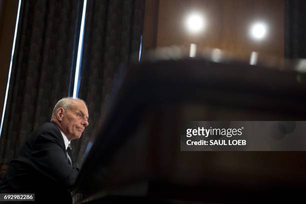 Secretary of Homeland Security John Kelly testifies during a Senate Homeland Security and Governmental Affairs Committee hearing on Capitol Hill in...