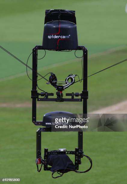 Spidercam during the ICC Champions Trophy match Group A between Australia and Bangladesh at The Oval in London on June 05, 2017