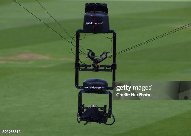 Spidercam during the ICC Champions Trophy match Group A between Australia and Bangladesh at The Oval in London on June 05, 2017