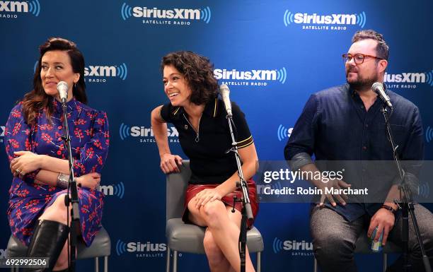 Maria Doyle Kennedy, Tatiana Maslany and Kristian Bruun visit SiriusXM's Entertainment Weekly Radio at SiriusXM Studios on June 6, 2017 in New York...