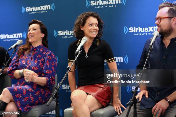 Maria Doyle Kennedy, Tatiana Maslany and Kristian Bruun visit SiriusXM's Entertainment Weekly Radio at SiriusXM Studios on June 6, 2017 in New York...