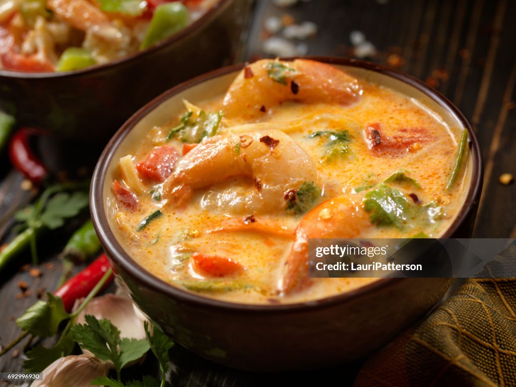 Pittige garnalen, kokosmelk Curry