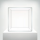 Glass empty vector showcase on white background.