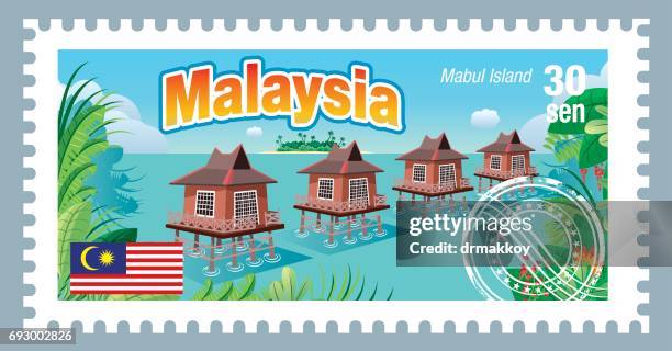 malaysia postage - mabul island stock illustrations