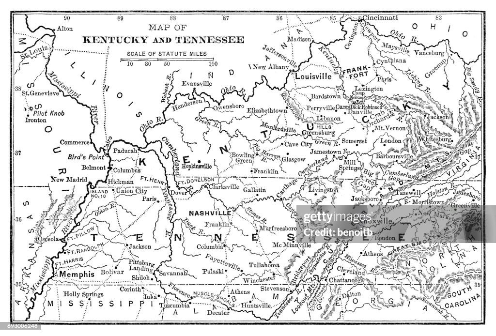 Map of Kentucky and Tennessee