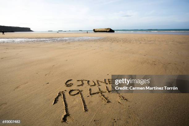 mulbarry in arromanches-les-bains, normandy, france - d-day normandy stock pictures, royalty-free photos & images