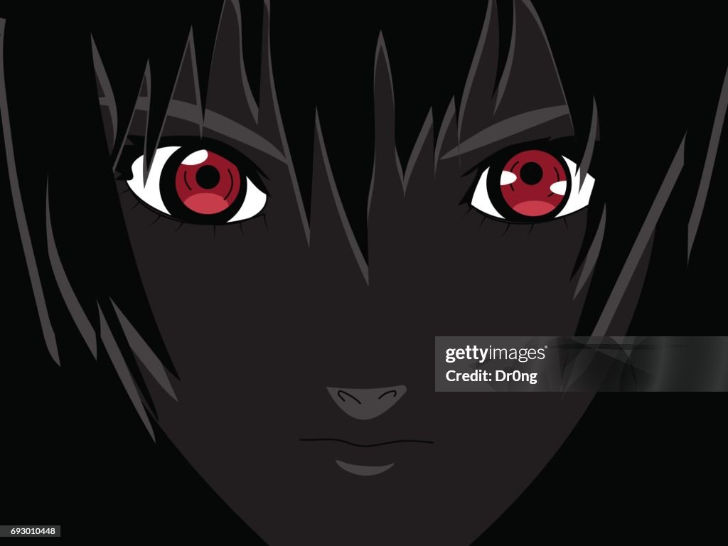 Ojos De Anime Ojos Rojos Sobre Fondo Negro Cara De Anime De Dibujos  Animados Ilustración De Vector Ilustración de stock - Getty Images