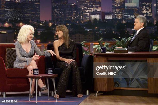 Episode 2009 -- Pictured: Singer Dolly Parton, Model Heidi Klum during an interview with host Jay Leno on February 27, 2001 --