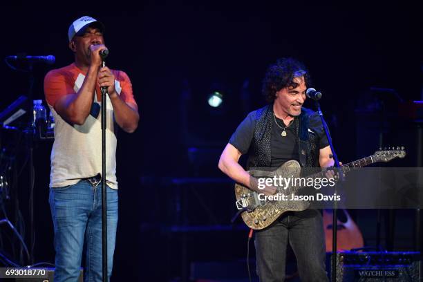 Recording Artists Darius Rucker and John Oates perform onstage during 8th Annual Darius and Friends concert at Ryman Auditorium on June 5, 2017 in...