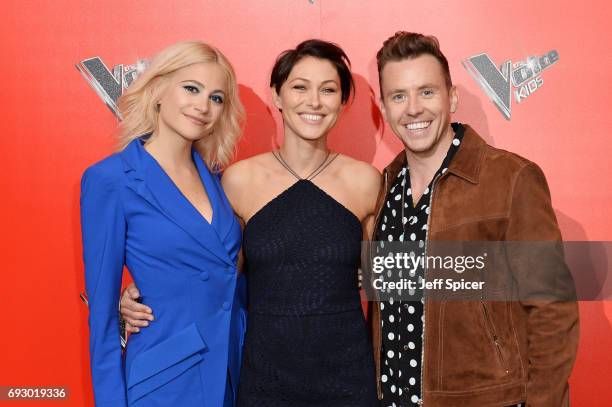 Pixie Lott, Emma Willis and Danny Jones attend the photocall of 'The Voice Kids' at Madame Tussauds on June 6, 2017 in London, England.